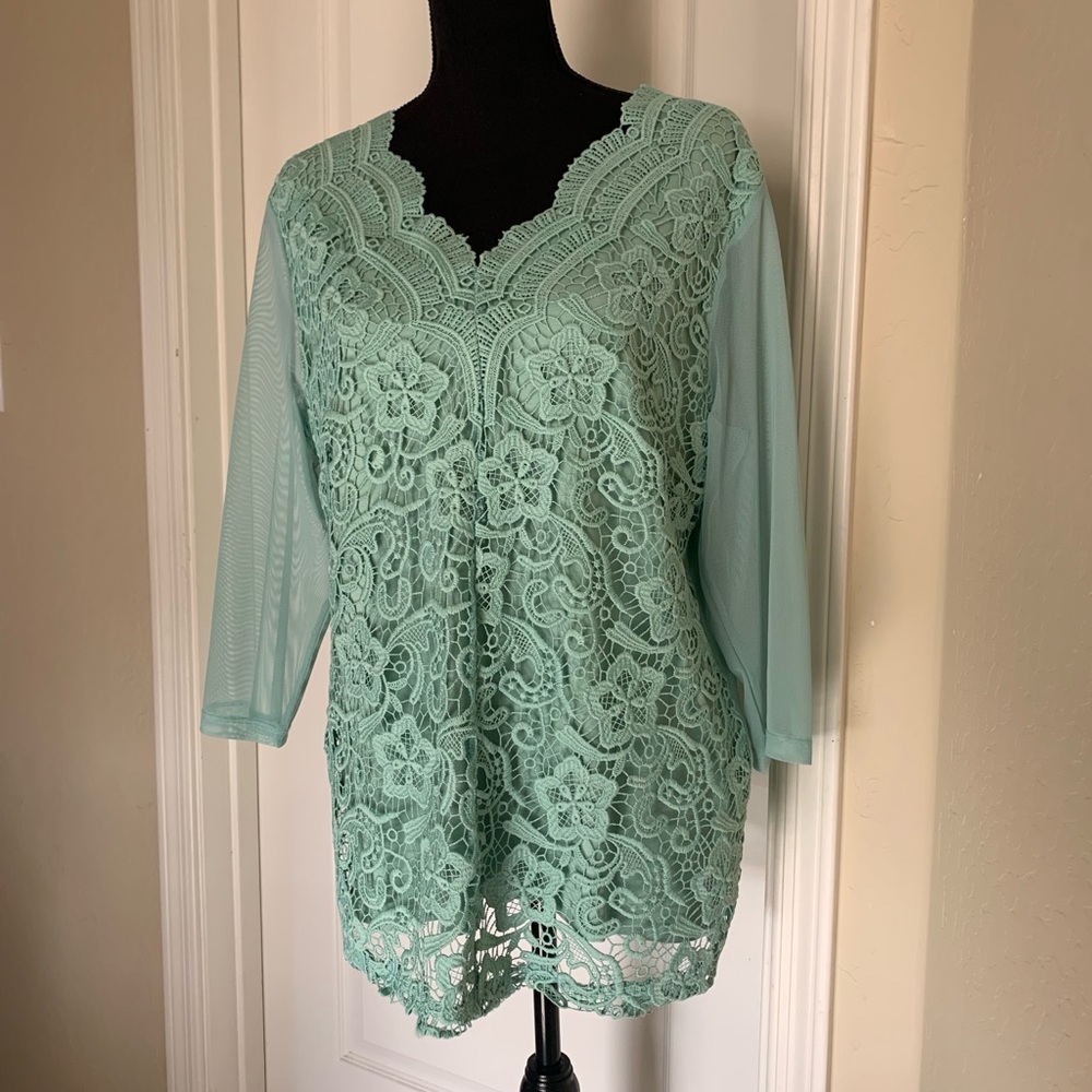 Fair Lady Made This Chic Floral Lace Blouse in Light Green Size 10